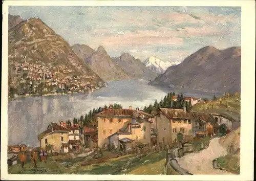 Castagnola-Cassarate Panorama Monte Bre Kuenstlerkarte nach Gemaelde von Fritz Meijer / Castagnola /Bz. Lugano City