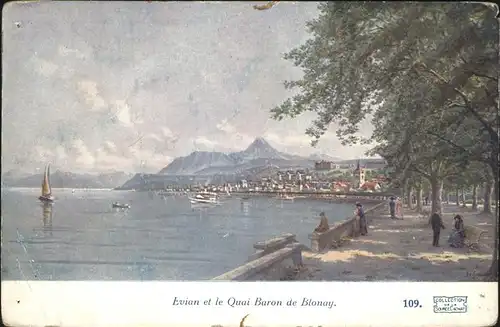 Blonay Evian et le Quai Baron Lac Leman Uferpromenade Kuenstlerkarte Kat. Blonay