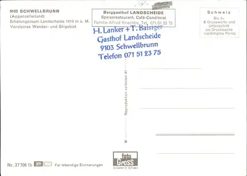 Schwellbrunn Berggasthof Landscheide Kat. Schwellbrunn