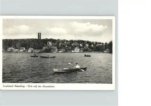 Ratzeburg Blick auf den Wasserturm Lauenburgische Seen Ruderboot Kat. Ratzeburg