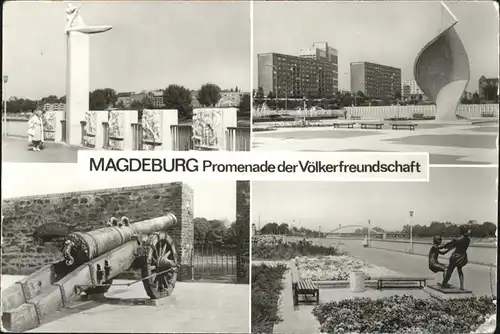 Magdeburg Promenade der Voelkerfreundschaft Skulpturen historisches Geschuetz  Kat. Magdeburg