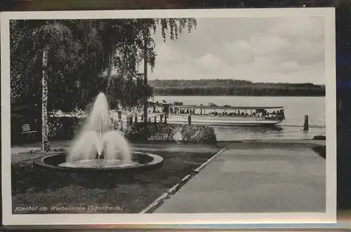 Altenhof Eberswalde Promenade am Werbellinsee Springbrunnen Faehrboot Kat. Schorfheide