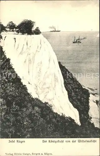 Stubbenkammer Ruegen Koenigsstuhl Kreidefelsen Aussichtsplattform Steilkueste von Wilhelmsblick Dampfer Kat. Sassnitz