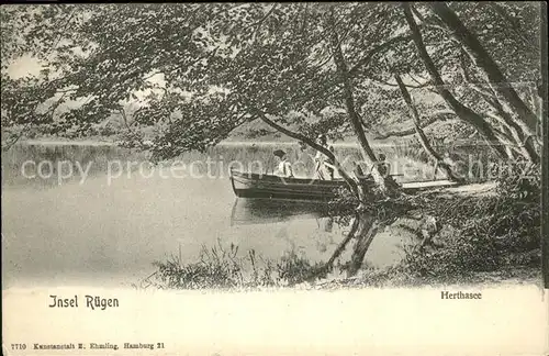 Stubbenkammer Ruegen Partie am Herthasee Boot Kat. Sassnitz