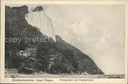 Stubbenkammer Ruegen Koenigsstuhl mit Fischerhuette Kreidefelsen Strand Kat. Sassnitz