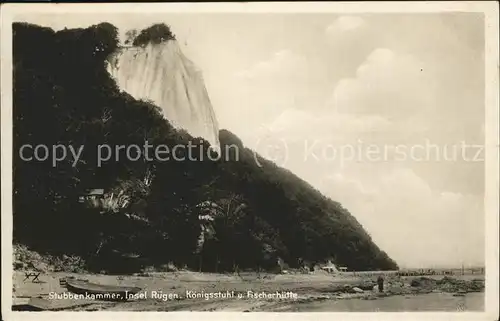 Stubbenkammer Ruegen Koenigsstuhl mit Fischerhuette Kreidefelsen Strand Kat. Sassnitz