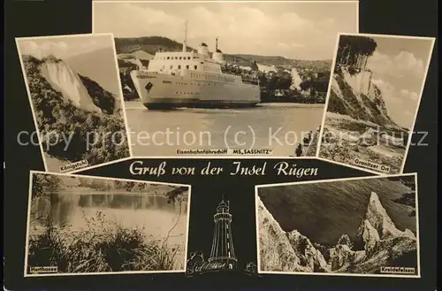 Insel Ruegen Koenigsstuhl Kreidefelsen Steilkueste Eisenbahnfaehrschiff MS Sassnitz Granitzer Ort Herthasee Leuchtturm Kat. Bergen