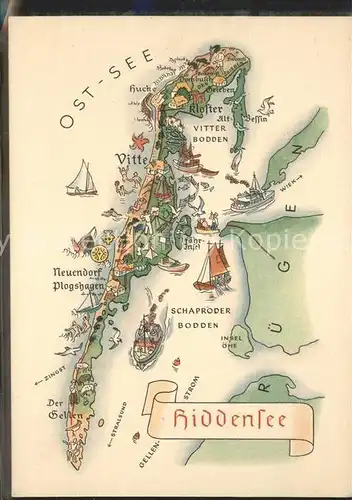 Insel Hiddensee uebersichtskarte Kat. Insel Hiddensee