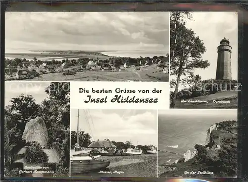 Insel Hiddensee Panorama Leuchtturm Dornbusch Grabstaette Gerhart Hauptmann Kloster Hafen Steilkueste Kreidefelsen Kat. Insel Hiddensee