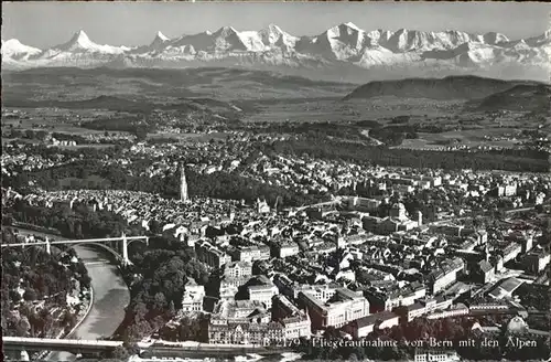 Bern BE Fliegeraufnahme mit Alpen Panorama Kat. Bern