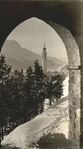 Samedan Durchblick zur Kirche Kat. Samedan