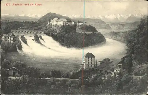 Rheinfall SH mit Alpen Panorama und Schloesschen Woerth Kat. Rheinfall