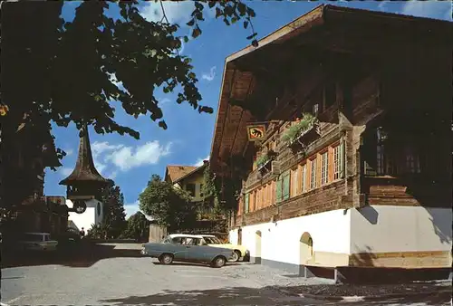 Reichenbach Kandertal BE Dorfplatz mit Kirche und Gasthaus Baeren Kat. Reichenbach Kandertal