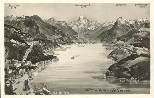 Brunnen SZ Vierwaldstaettersee und Umgebung Panoramakarte Kat. Brunnen