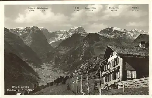 Braunwald GL Kurhaus Rubschen mit Alpen Panorama Kat. Braunwald