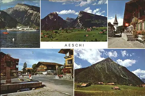 Aeschi Spiez Thuner See Bootsfahrt Brunnen Kirche Kat. Aeschi Spiez