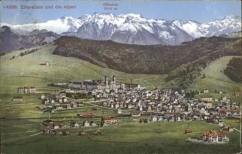 Einsiedeln SZ Panorama mit Alpenblick Kloster Glaernisch Glarner Alpen / Einsiedeln /Bz. Einsiedeln