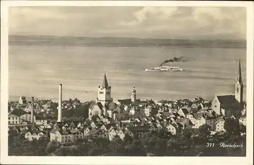 Rorschach Bodensee Ortsansicht mit Kirche Bodensee Dampfer / Rorschach /Bz. Rorschach