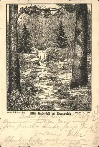 Eberswalde Alter Wasserfall im Wildpark Maerkischer Touristen Bund Kuenstlerkarte Zeichnung Kat. Eberswalde