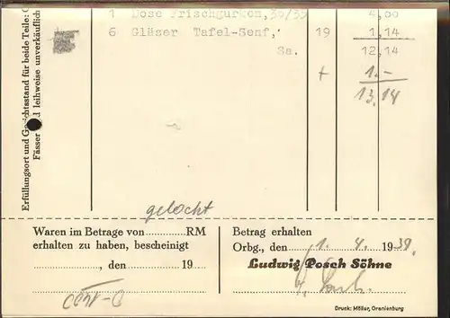 Oranienburg Ludwig Posch Soehne Rechng Kat. Oranienburg