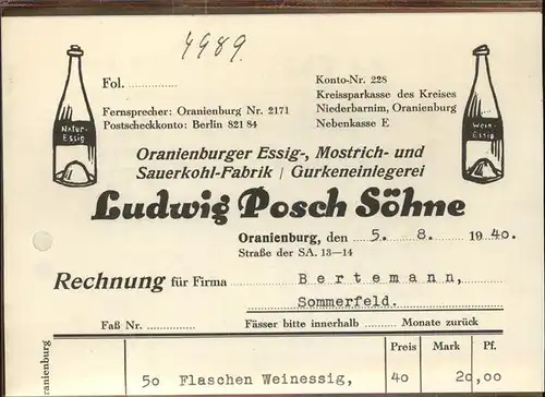 Oranienburg Fa Ludwig Posch Soehne Kat. Oranienburg