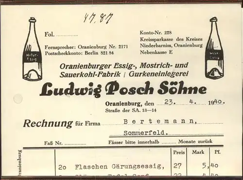 Oranienburg Fa Ludwig Posch Soehne Kat. Oranienburg