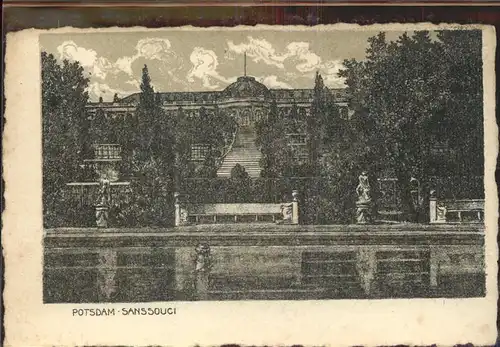 Potsdam Schloss Sanssouci mit Terrassen Skulptur / Potsdam /Potsdam Stadtkreis