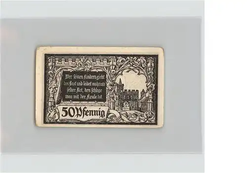 Jueterbog Gutschein 50 Pfennig Rathaus Dammtor Inschrift Tafel Wappen Kat. Jueterbog