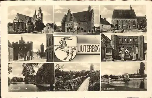 Jueterbog Nicolaikirche Marktplatz Rathaus Moenchkirche Neumarkt Tor Dammtor Schlossteich Stadtmauer Badeanstalt Wappen Kat. Jueterbog