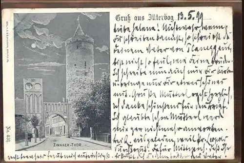 Jueterbog Zinnaer Tor Turm im Mondschein Kat. Jueterbog