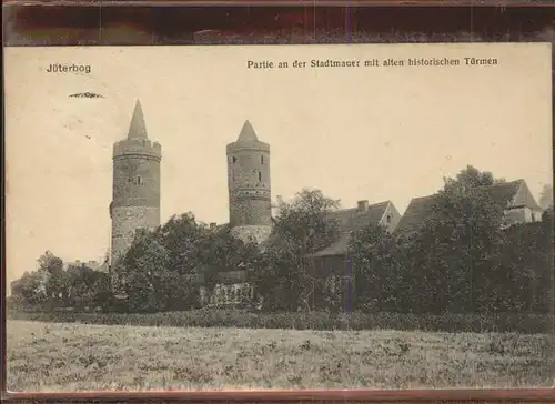 Jueterbog Partie an der Stadtmauer mit alten historischen Tuermen Kat. Jueterbog