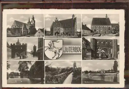 Jueterbog Nicolaikirche Marktplatz Rathaus Moenchkirche Neumarkt Tor Dammtor Schlossteich Stadtmauer Badeanstalt Wappen Kat. Jueterbog