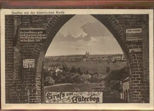 Jueterbog Dammtor Inschrift Tafel Keule Panorama mit St. Nikolaikirche Kat. Jueterbog