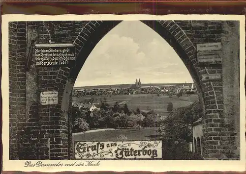 Jueterbog Dammtor mit der Keule Inschrift Tafel Panorama mit St. Nikolaikirche Kat. Jueterbog