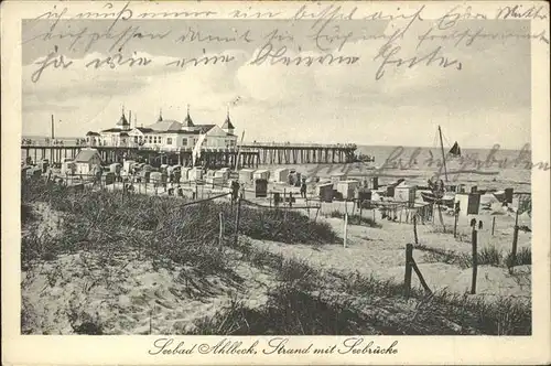 Ahlbeck Ostseebad Insel Usedom Strand mit Seebruecke Kat. Heringsdorf Insel Usedom