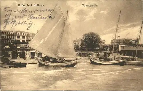 Ahlbeck Ostseebad Insel Usedom Strandpartie mit Segelbooten Kat. Heringsdorf Insel Usedom