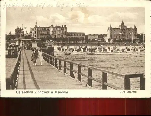Zinnowitz Ostseebad Usedom Seebruecke mit Strand Kat. Zinnowitz