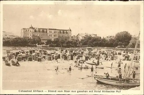 Ahlbeck Ostseebad Insel Usedom Strandleben mit Hotel Ahlbecker Hof Kat. Heringsdorf Insel Usedom