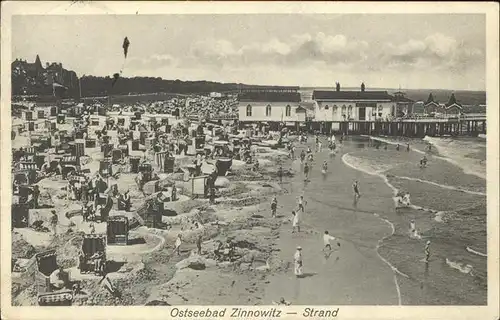 Zinnowitz Ostseebad Usedom Strandleben mit Seebruecke Kat. Zinnowitz