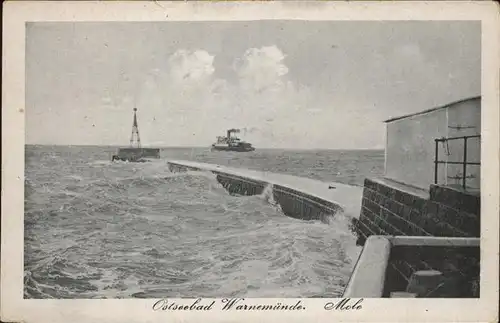 Warnemuende Ostseebad Mit Mole und Faehrschiff Kat. Rostock