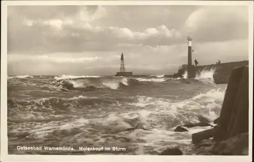 Warnemuende Ostseebad Molenkopf u.Leuchtturm Kat. Rostock