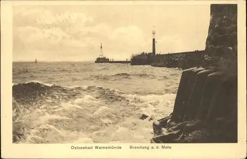 Warnemuende Ostseebad Mole u.Leuchtturm Kat. Rostock