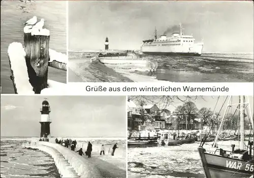 Warnemuende Ostseebad Mole mit Leuchtturm und am Alten Strom  Kat. Rostock