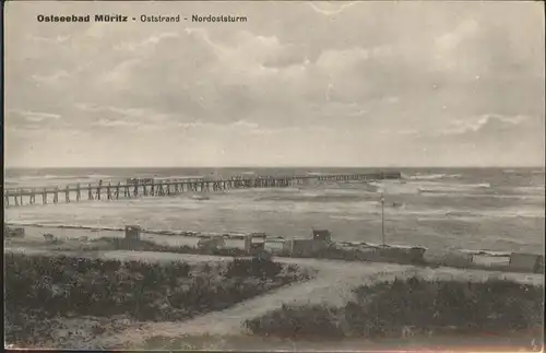 Mueritz Oststrand mit Landungsbruecke Kat. Seeheilbad Graal Mueritz