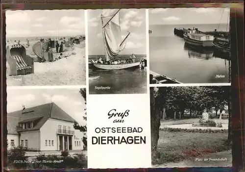 Dierhagen Ostseebad Strand Segelboot FDGB Heim Ernst Moritz Arndt Kat. Dierhagen Ostseebad