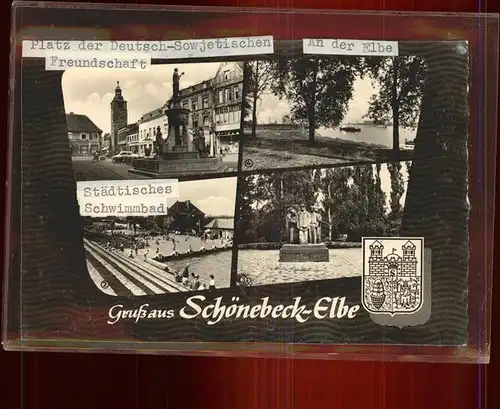 Schoenebeck Elbe Wappen Staedt. Schwimmbad Platz d. Deutsch Sowjetischen Freundschaft Kat. Schoenebeck