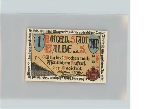 Calbe Saale 1 Pf. Notgeld Magistrat Wappen Kat. Calbe