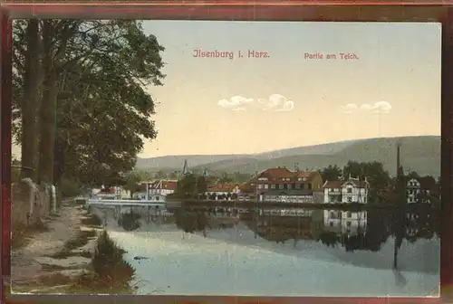 Ilsenburg Harz Partie am Teich mit Dorfblick Kat. Ilsenburg Harz