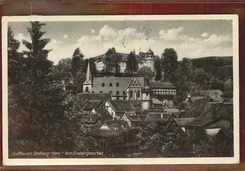 Stolberg Harz Ortsansicht vom Graben aus Kirche Schloss Luftkurort Kat. Stolberg Harz