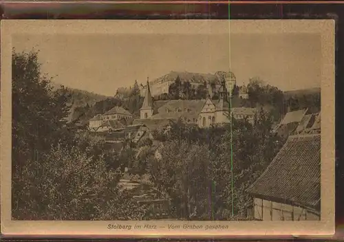 Stolberg Harz Ortsansicht vom Graben gesehen Kirche und Schloss Kat. Stolberg Harz